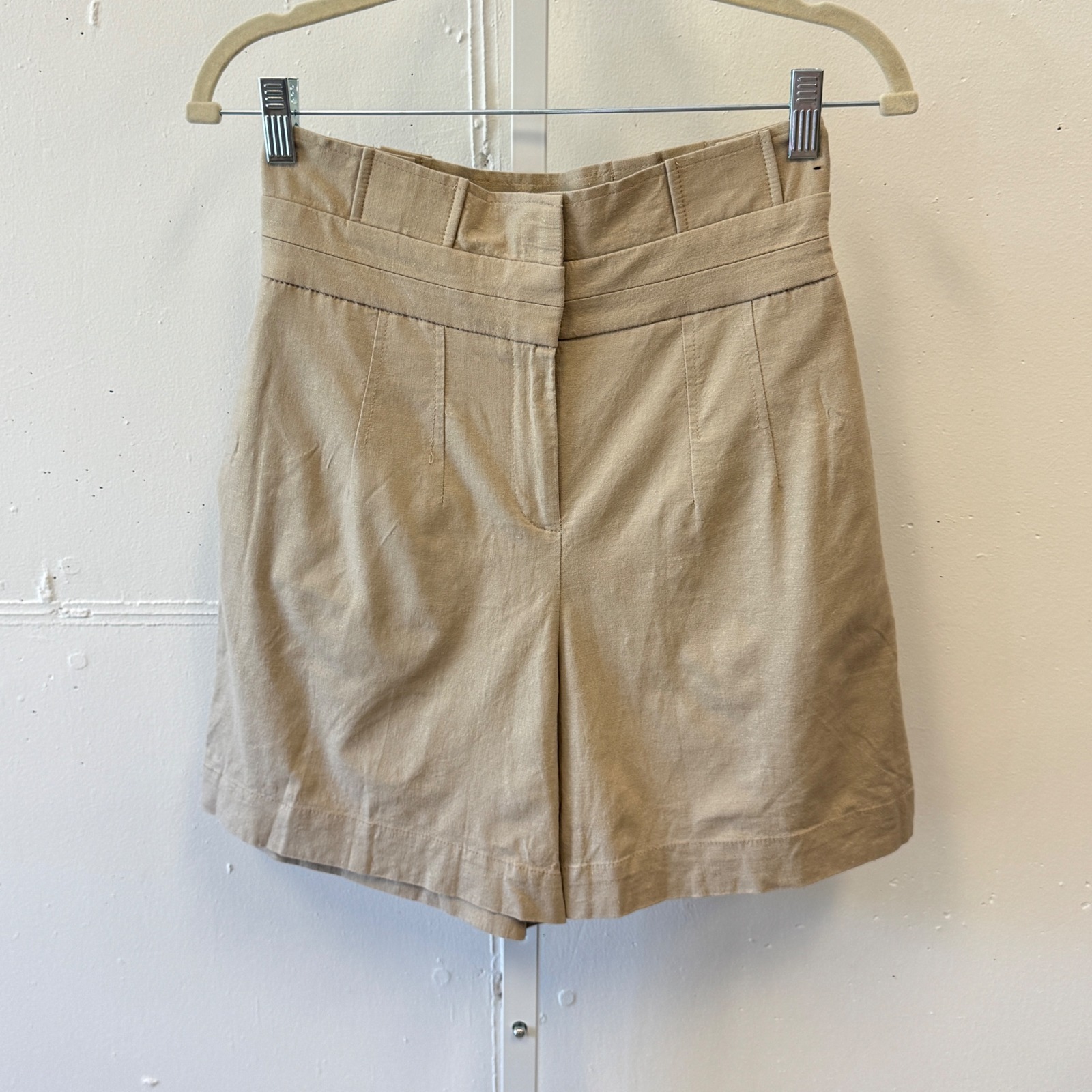 New York & Company 7th Avenue Linen Blend High Waist Pleated Bermuda Shorts Sz 2